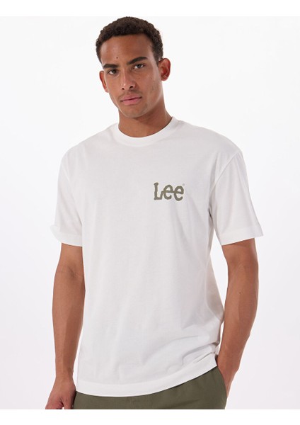 Ekru Erkek Relaxed T-Shirt LM828731923 Relaxed Fit Grafik