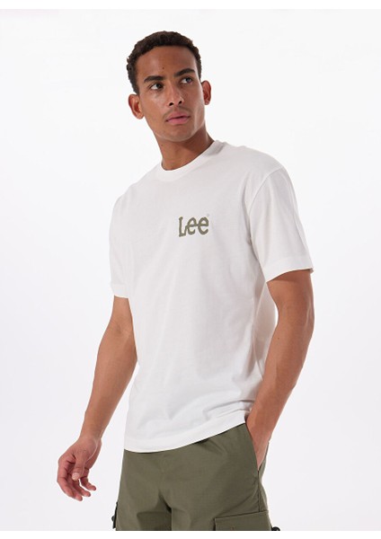 Ekru Erkek Relaxed T-Shirt LM828731923 Relaxed Fit Grafik
