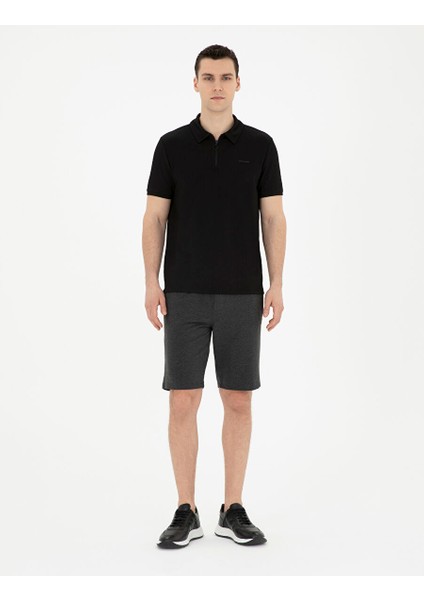 Antrasit Melanj Slim Fit Örme Şort