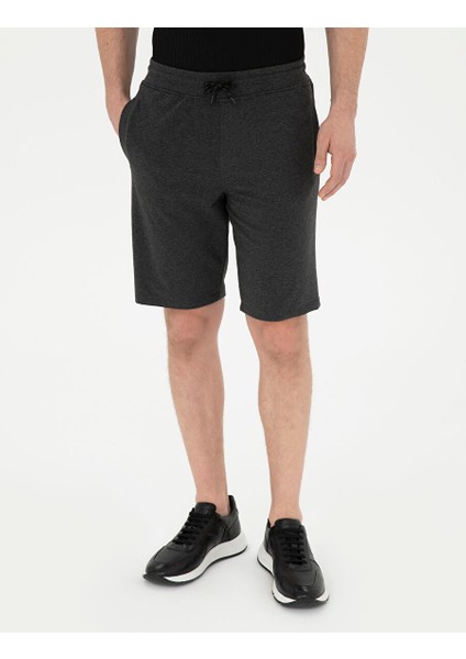 Antrasit Melanj Slim Fit Örme Şort