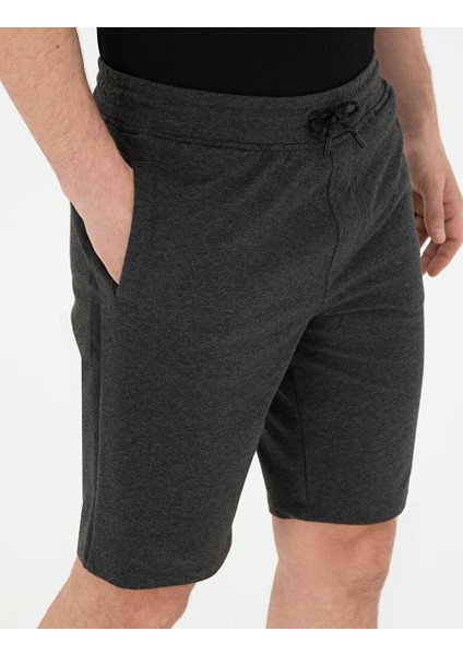 Antrasit Melanj Slim Fit Örme Şort