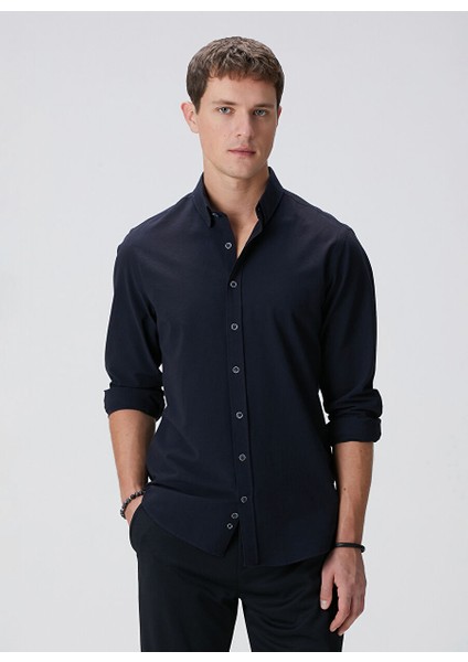 Lacivert Erkek Alttan Britli Slim Fit Gömlek 1094104