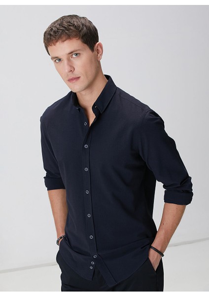 Lacivert Erkek Alttan Britli Slim Fit Gömlek 1094104
