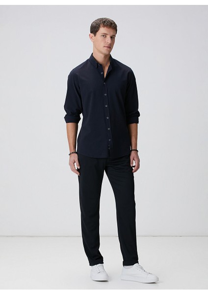 Lacivert Erkek Alttan Britli Slim Fit Gömlek 1094104