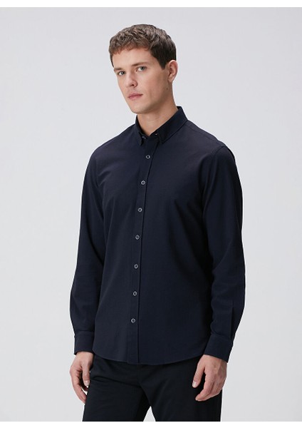 Lacivert Erkek Alttan Britli Slim Fit Gömlek 1094104