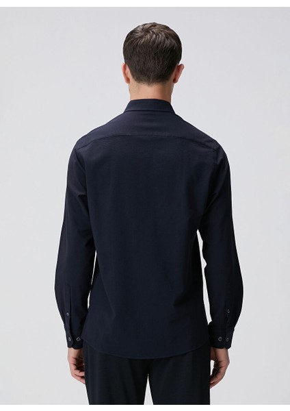 Lacivert Erkek Alttan Britli Slim Fit Gömlek 1094104