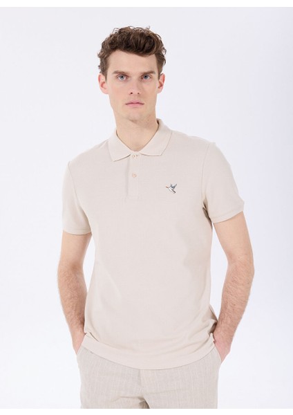 Bej Erkek Basic %100 Pamuk Kıvrılmaz Yaka Serin Tutma Özellikli Polo T-Shirt F5SM-TST 2779