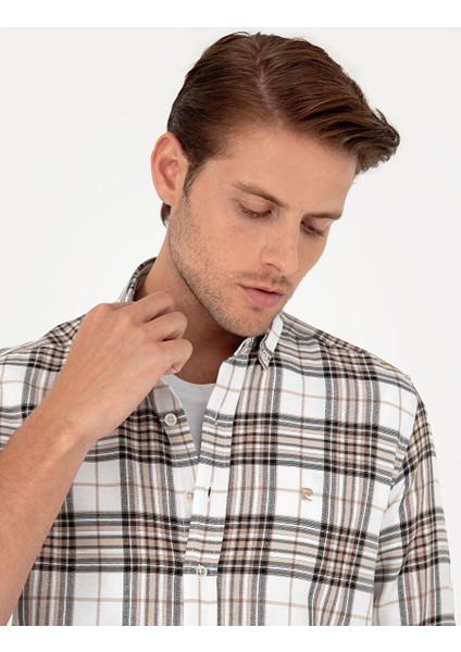 Kahverengi Ekose Slim Fit Uzun Kollu Gömlek fiyatları
