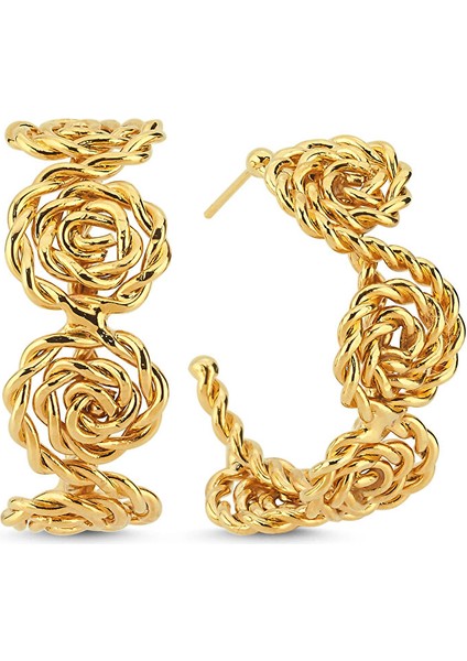 Lisa Lina Twisted Roses Çiçek Formlu Altın Kaplama Kadın Küpe