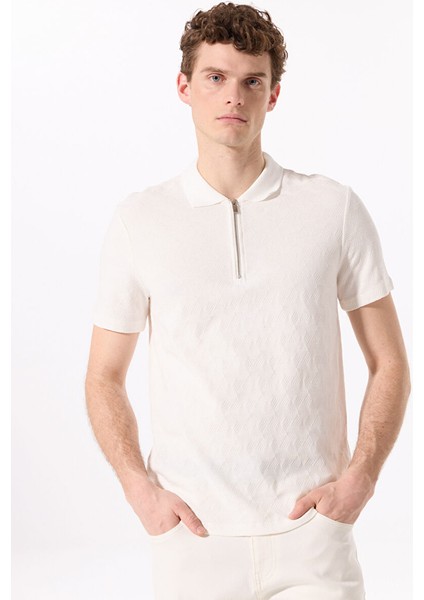 Kırık Beyaz Erkek Basic %100 Pamuk Merserize Kumaş Polo T-Shirt F5SM-TST 2734