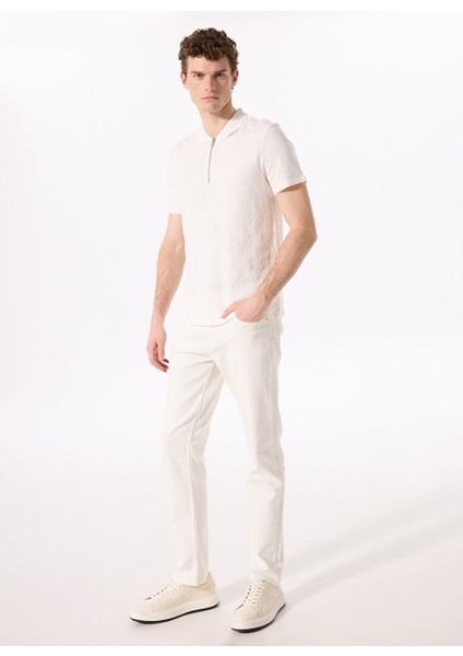 Kırık Beyaz Erkek Basic %100 Pamuk Merserize Kumaş Polo T-Shirt F5SM-TST 2734 fiyatları