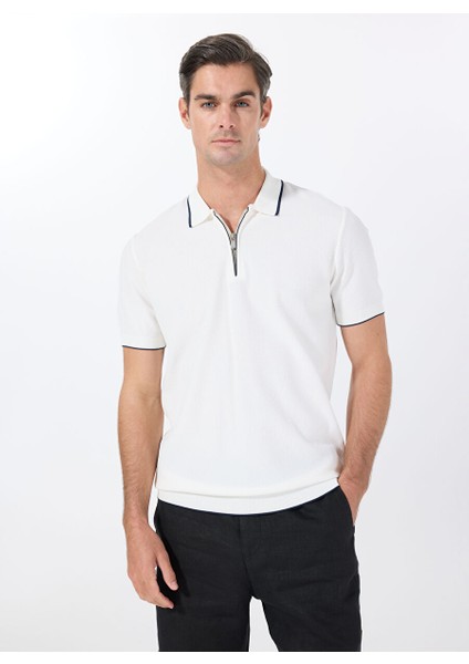 Beyaz Erkek Polo Yaka Basic Rayon Karışımlı Kazak F5SM-KZK 2079