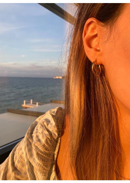 Gümüş Üzeri 14 Ayar Altın Kaplama Bianca Halka Küpe