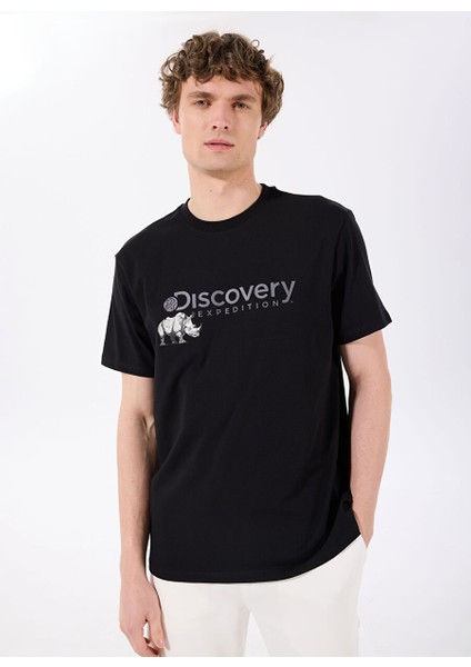 D4SM-TST3312 Siyah Bisiklet Yaka Basic Baskılı Erkek T-Shirt