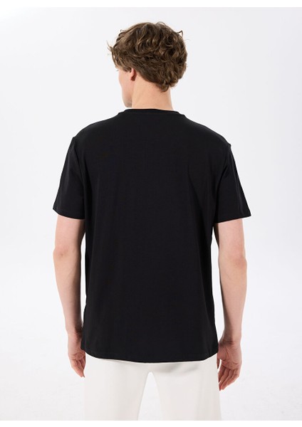 D4SM-TST3312 Siyah Bisiklet Yaka Basic Baskılı Erkek T-Shirt