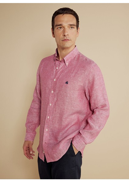 Pembe Erkek Düğmeli Regular Fit Gömlek BBSS25MSH012