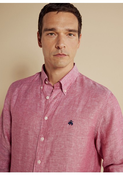 Pembe Erkek Düğmeli Regular Fit Gömlek BBSS25MSH012