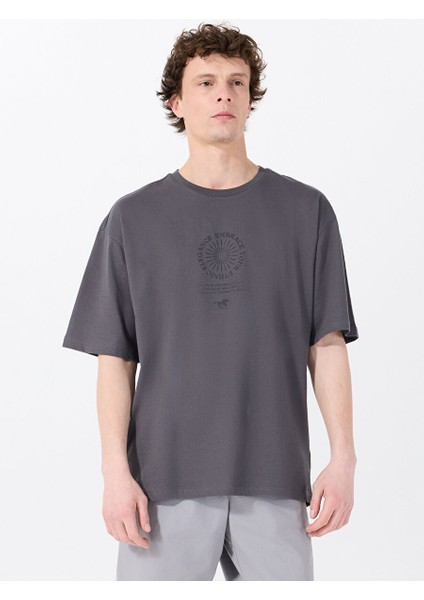 Antrasit Erkek Loose Fit Baskılı T-Shirt M5SM-TST1436