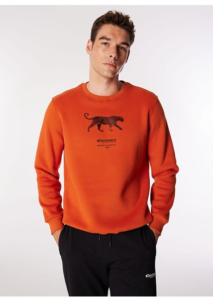 Koyu Turuncu Erkek Bisiklet Relaxed Baskılı Sweatshirt D4WM-SWT3247 modelleri
