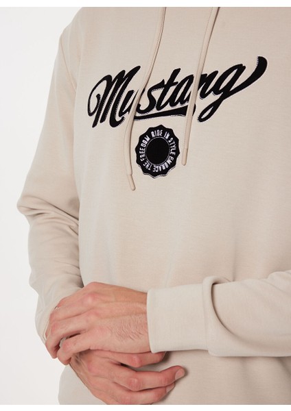 Bej Erkek Kapüşon Basic Baskılı Sweatshirt M4WM-SWT-1529