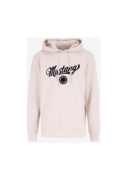 Bej Erkek Kapüşon Basic Baskılı Sweatshirt M4WM-SWT-1529