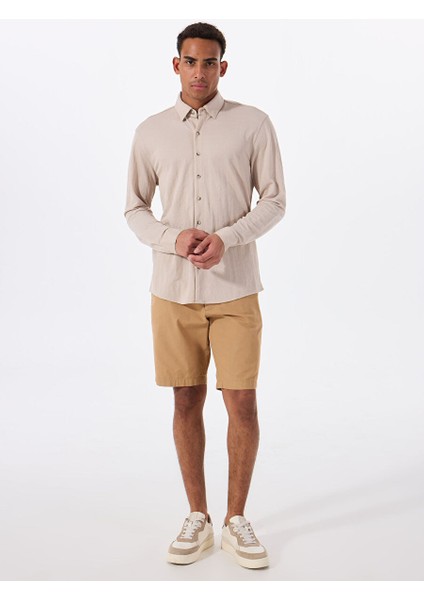 Gmg Fırenze Bej Erkek Düğmeli Slim Fit Gömlek GU25MSS02219