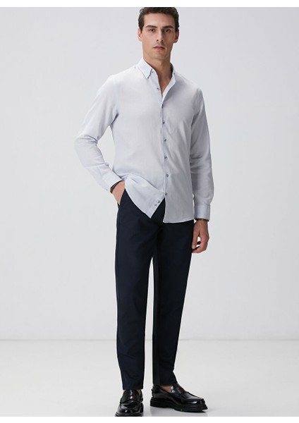Gri Erkek Alttan Britli Slim Fit Gömlek 1094108