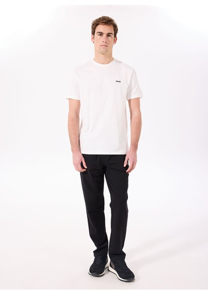 Kırık Beyaz Erkek Bisiklet Yaka Basic Baskılı %100 Pamuk T-Shirt J4SM-TST7245
