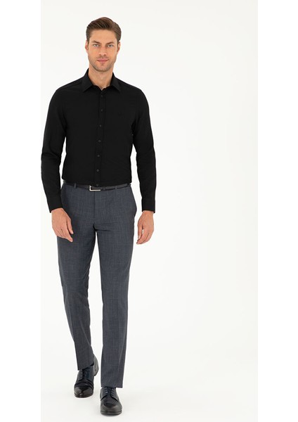 Siyah Slim Fit Armürlü Uzun Kollu Gömlek fırsatları