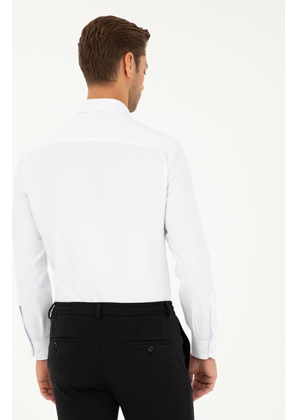 Beyaz Slim Fit Armürlü Uzun Kollu Gömlek indirimleri