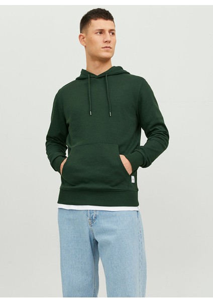 Kapüşon Yaka Koyu Yeşil Erkek Sweatshırt 12182537_JJEBASIC Sweat Hood Noos