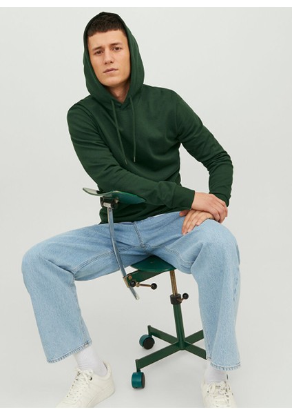 Kapüşon Yaka Koyu Yeşil Erkek Sweatshırt 12182537_JJEBASIC Sweat Hood Noos fırsatları