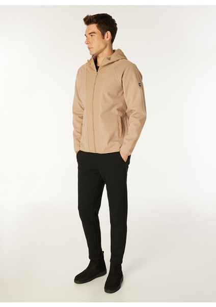 Bej Erkek Kapüşon Relaxed Düz Polar Sweatshırt C4WM-SWT4268