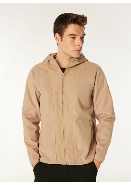 Bej Erkek Kapüşon Relaxed Düz Polar Sweatshırt C4WM-SWT4268