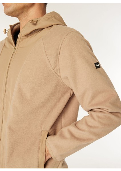 Bej Erkek Kapüşon Relaxed Düz Polar Sweatshırt C4WM-SWT4268