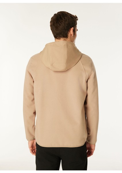 Bej Erkek Kapüşon Relaxed Düz Polar Sweatshırt C4WM-SWT4268