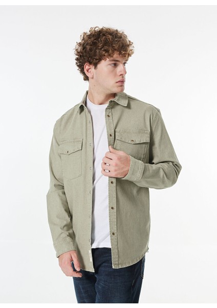 Relaxed Yıkamalı Bej Erkek Denim Gömlek M4WM-GML-1824