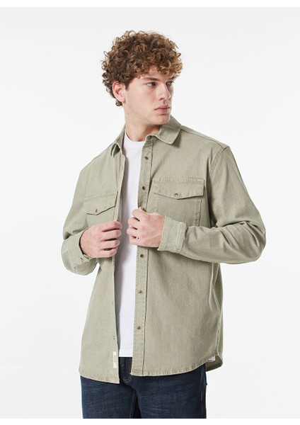 Relaxed Yıkamalı Bej Erkek Denim Gömlek M4WM-GML-1824