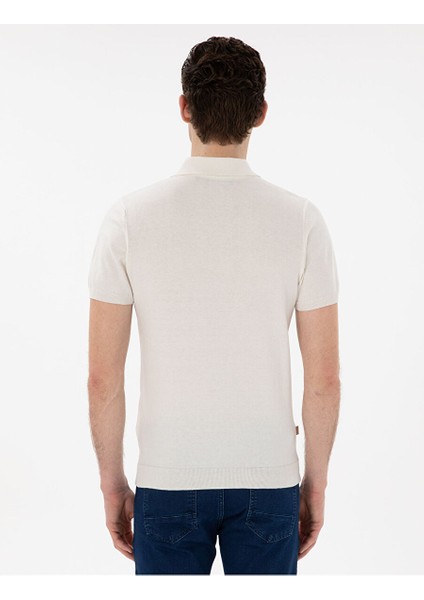 Ekru Slim Fit Düğmeli Polo Yaka Triko Tişört indirimleri