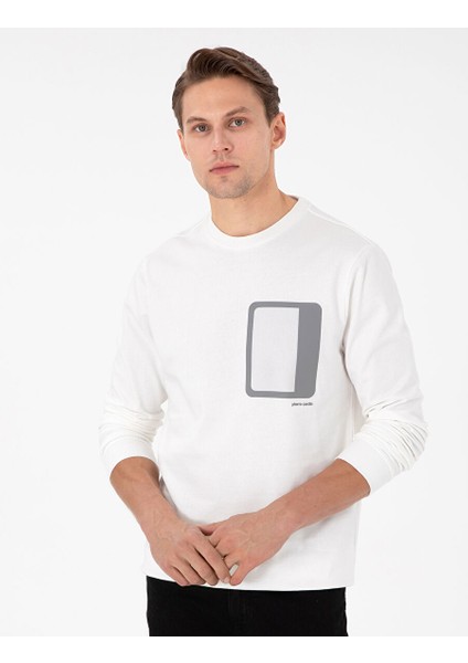Ekru Regular Fit Bisiklet Yaka Sweatshirt