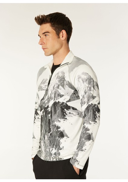 Beyaz Erkek Fermuarlı Basic Desenli T-Shirt D4WM-TST3998