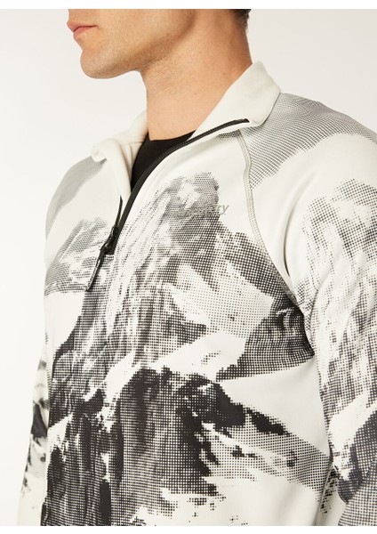 Beyaz Erkek Fermuarlı Basic Desenli T-Shirt D4WM-TST3998