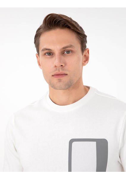 Ekru Regular Fit Bisiklet Yaka Sweatshirt