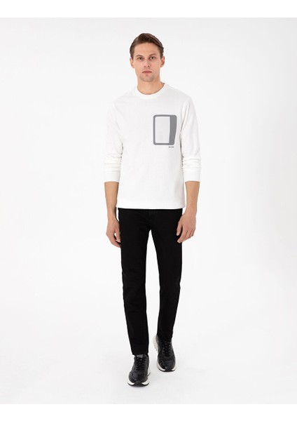 Ekru Regular Fit Bisiklet Yaka Sweatshirt