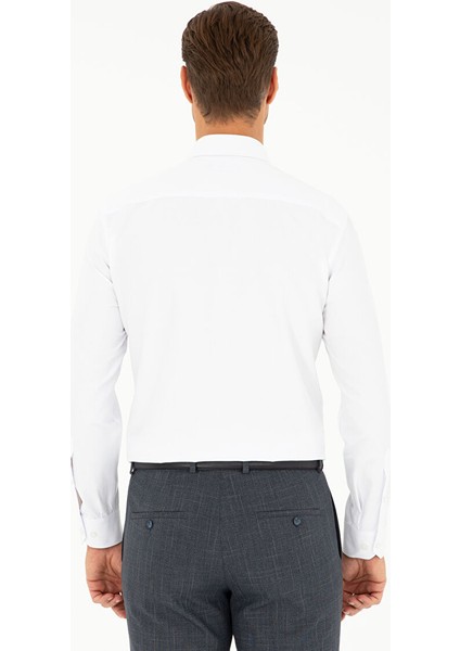 Beyaz Slim Fit Armürlü Uzun Kollu Gömlek indirimleri