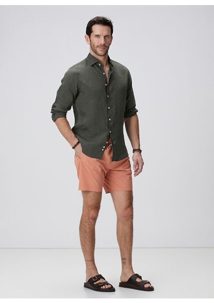 Haki Erkek Alttan Britli Slim Fit Gömlek 1094177