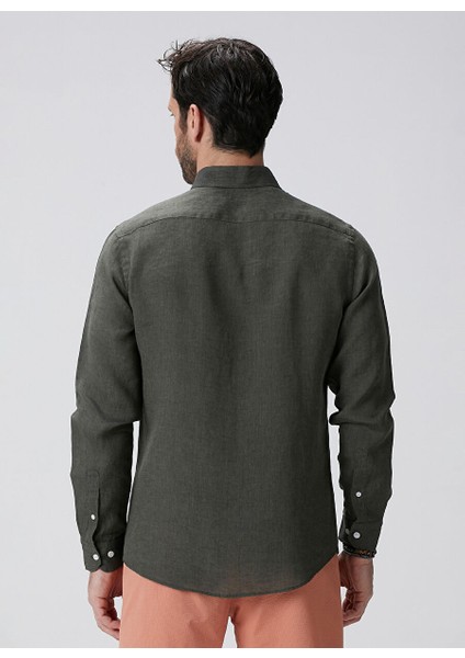 Haki Erkek Alttan Britli Slim Fit Gömlek 1094177