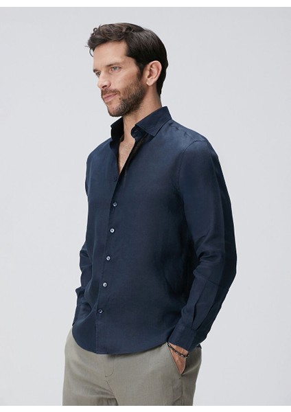 Lacivert Erkek Alttan Britli Slim Fit Gömlek 1094177