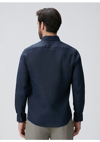 Lacivert Erkek Alttan Britli Slim Fit Gömlek 1094177