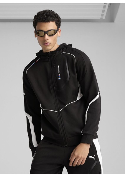 Siyah Erkek Düz Zip Ceket 63061501 Bmw Mms Hooded Sweat Jacke